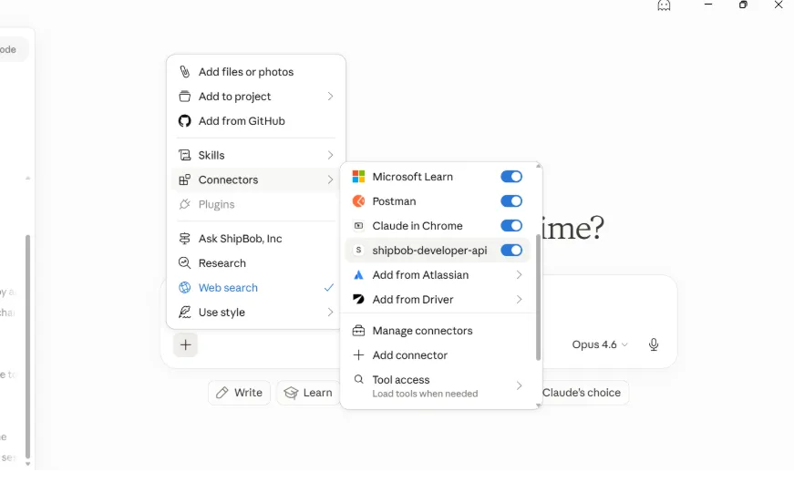 Connectors list in Claude chat