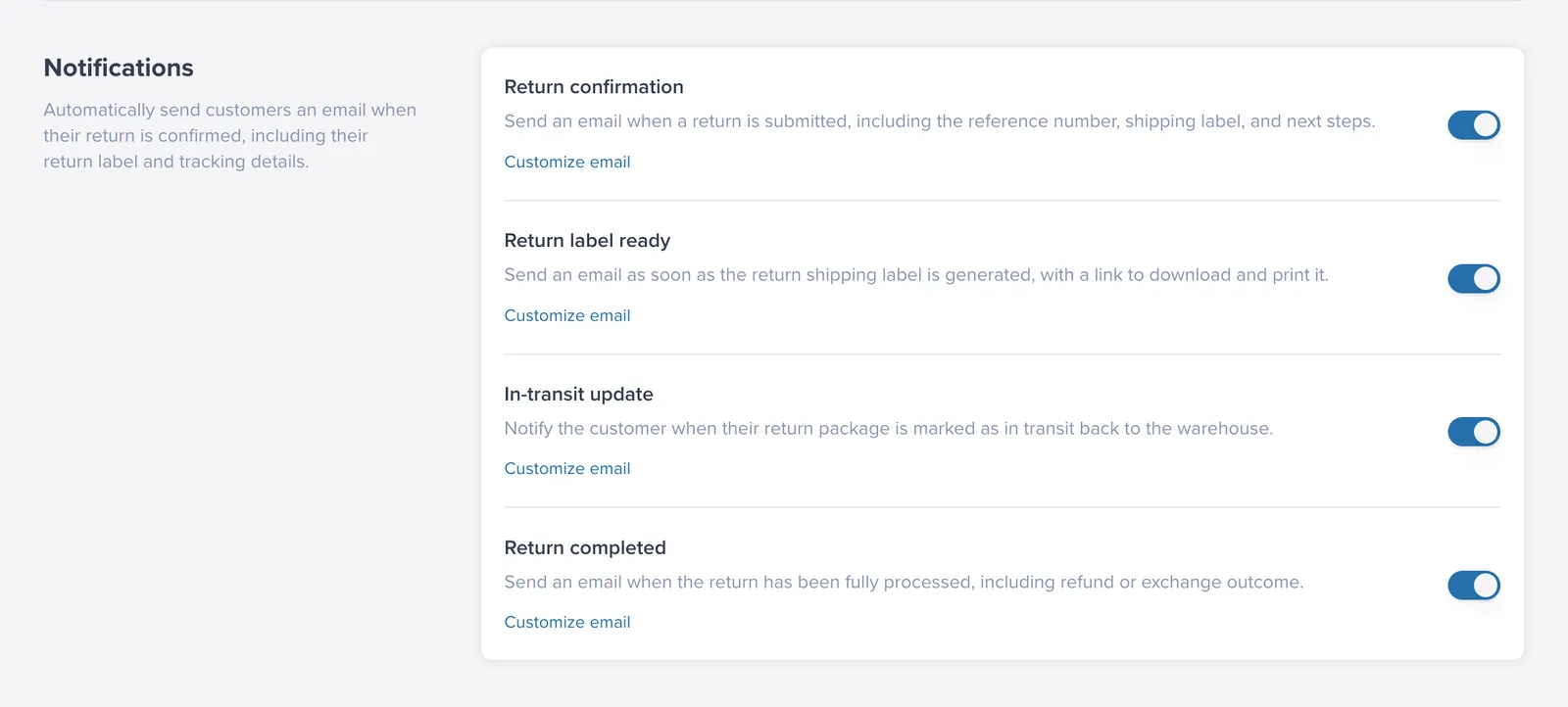 ShipBob Returns Email Notifications