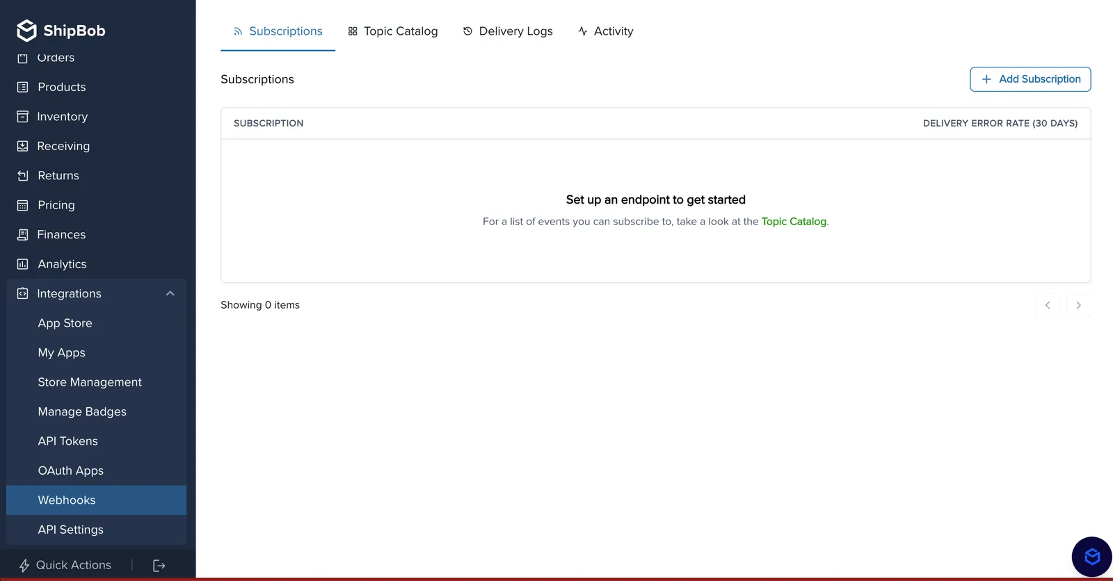 Create webhook subscription